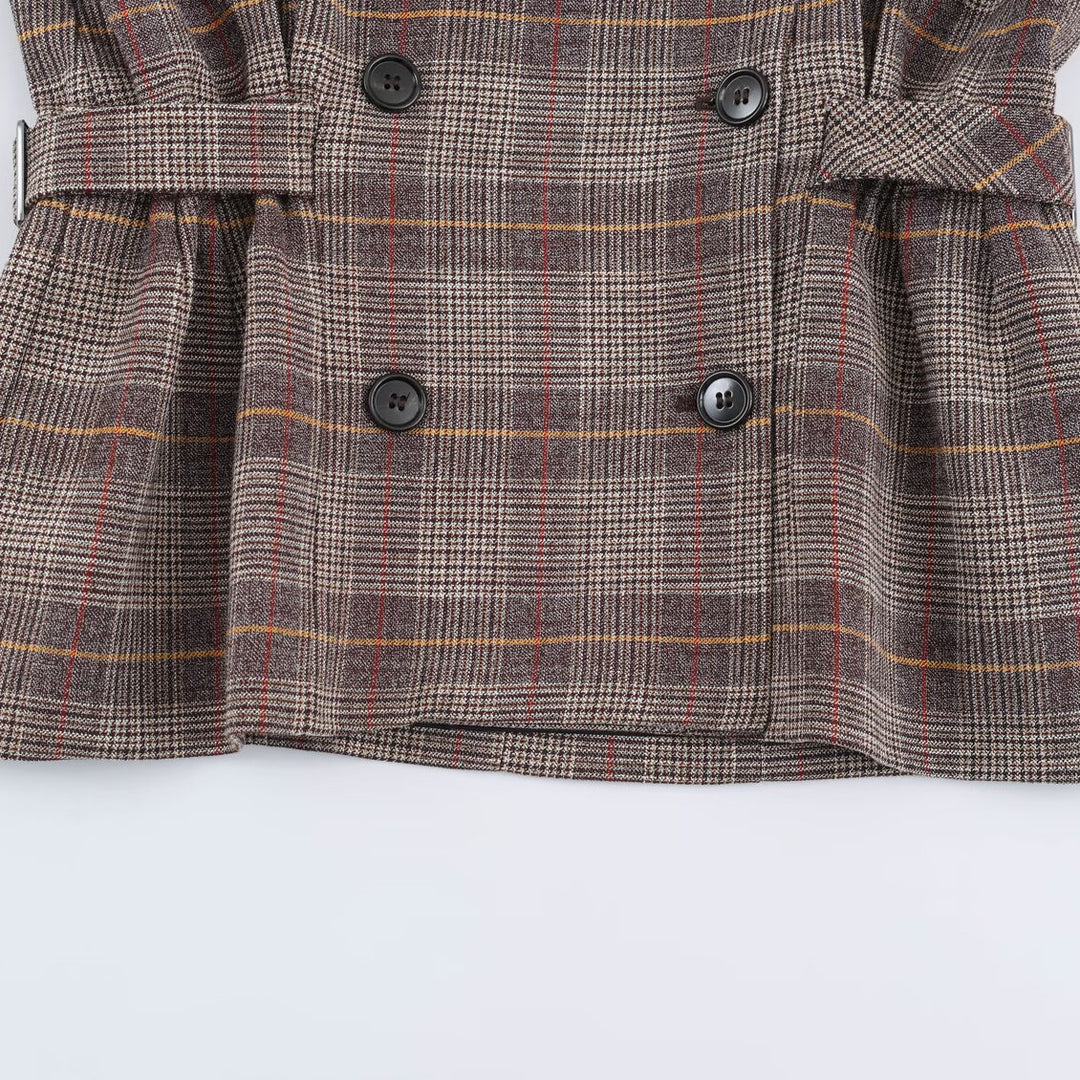Damen Kurze Doppelreihige Taillierte Karo-Jacke mit Stehkragen und Taillenriegeln Echoarchiv