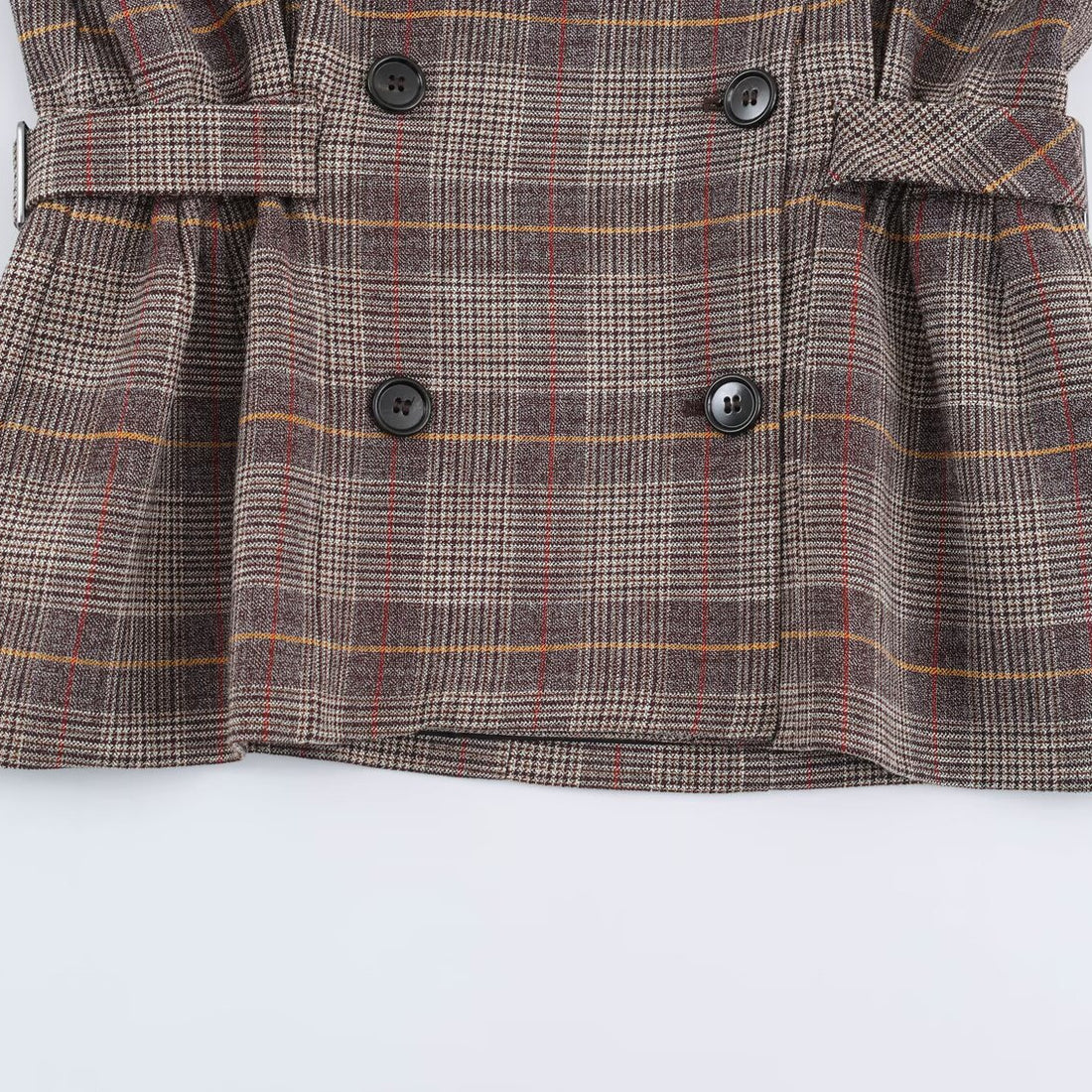 Damen Kurze Doppelreihige Taillierte Karo-Jacke mit Stehkragen und Taillenriegeln Echoarchiv