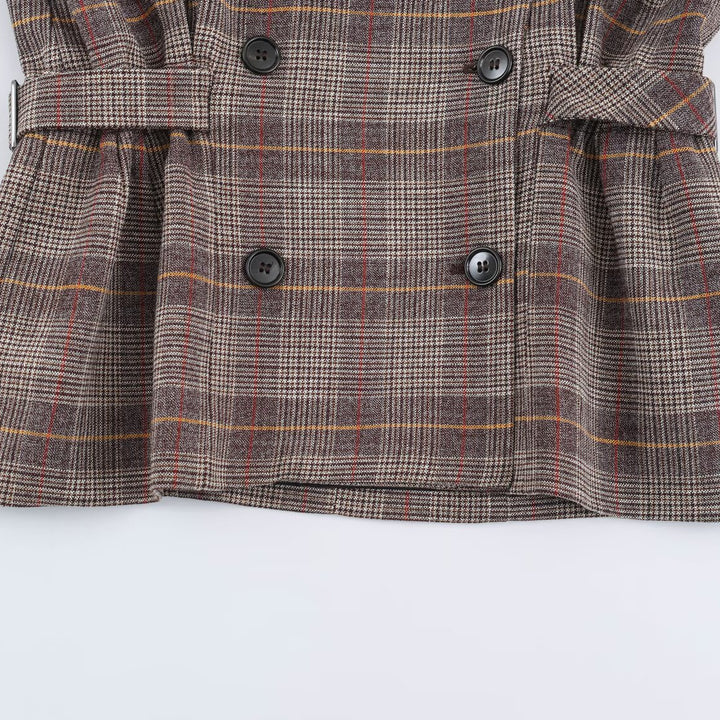 Damen Kurze Doppelreihige Taillierte Karo-Jacke mit Stehkragen und Taillenriegeln Echoarchiv