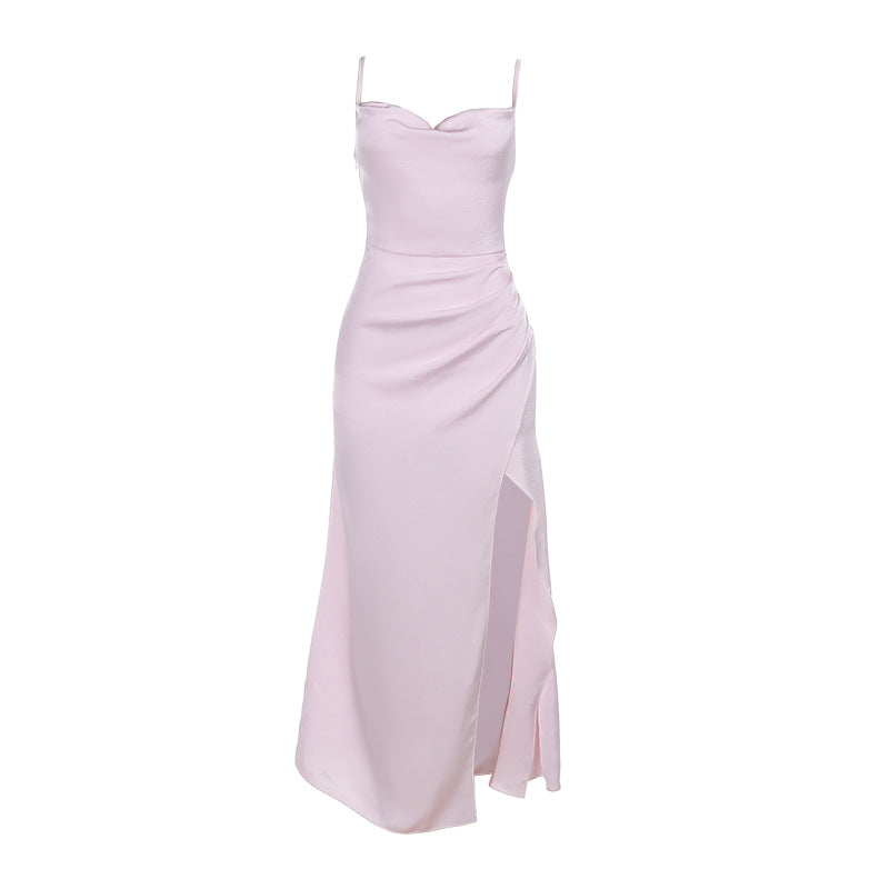 Damen Satin-Maxikleid mit elegantem Stehkragen und seitlichem Schlitz Echo Archiv