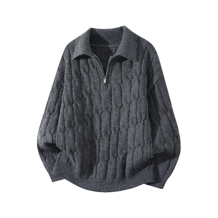Unisex Oversize Zopfstrickpullover mit Halbreißverschluss und Hemdkragen Echoarchiv