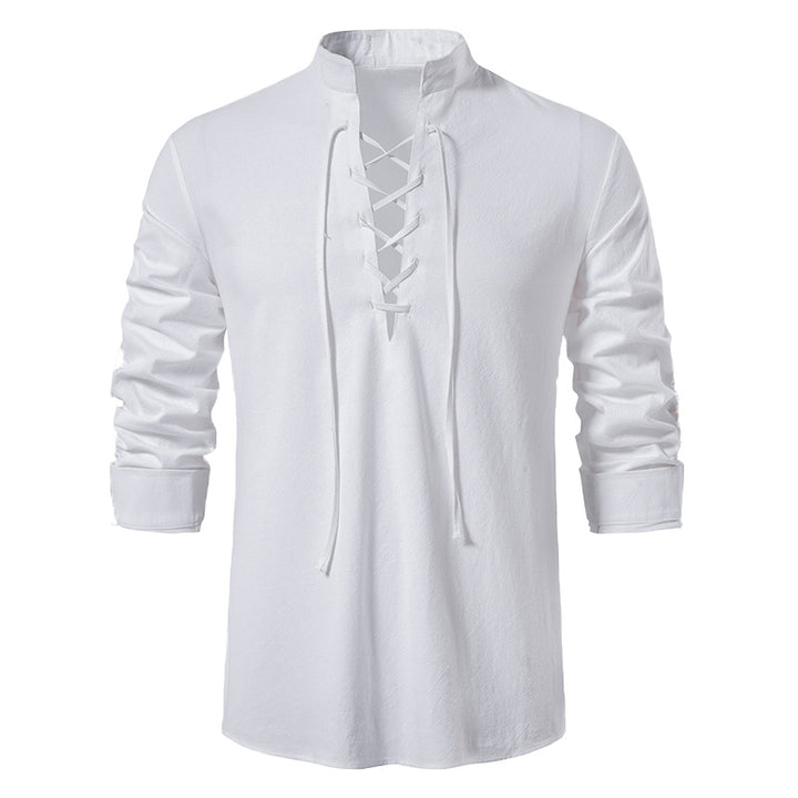 Herren lässiges Langarmshirt mit innovativer Schnürung und modernem Stehkragen Echoarchiv