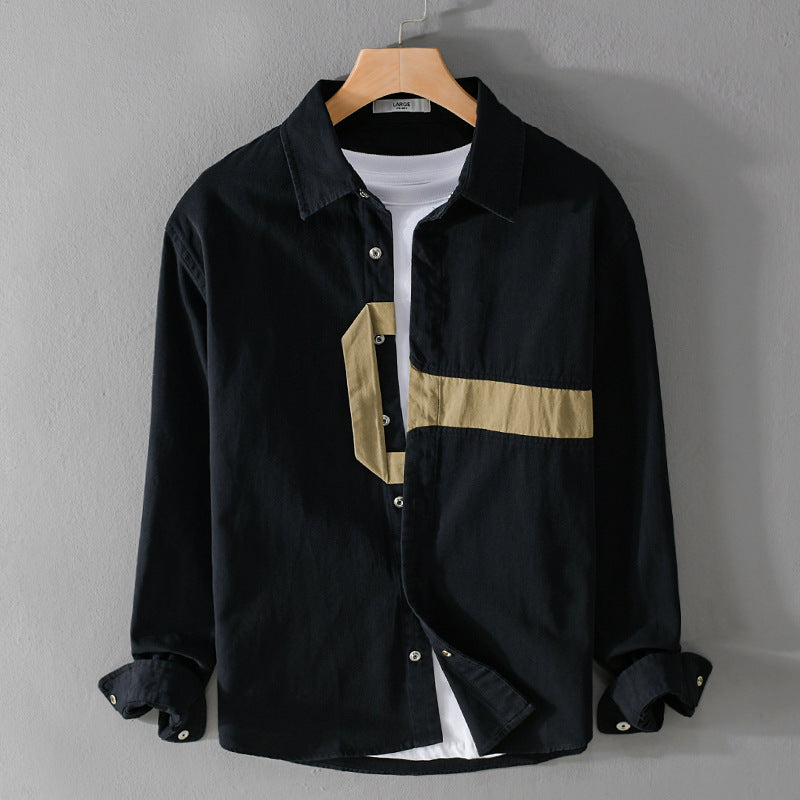 Herren Lässiges Overshirt-Hemd mit geometrischem Kontraststreifen und Druckknopf-Leiste Echoarchiv