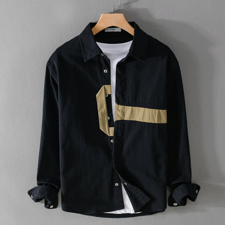 Herren Lässiges Overshirt-Hemd mit geometrischem Kontraststreifen und Druckknopf-Leiste Echoarchiv