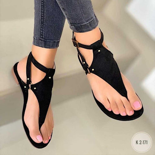 Damen T‑Riemen Sandalen mit Knöchelriemen, Veloursoptik und flacher Komfortsohle Echo Archiv