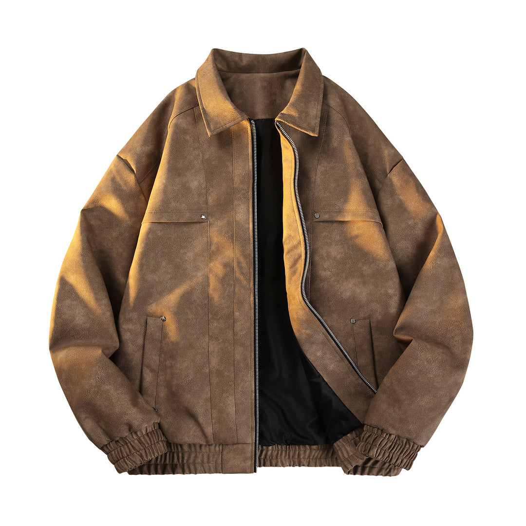 Herren Vintage‑inspirierte Velours‑Optik Übergangsjacke mit Zwei‑Wege‑Reißverschluss, elastischem Saum & Pattentaschen Echoarchiv