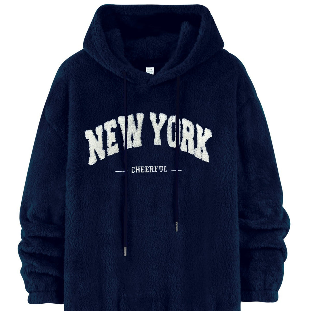 Herren kuscheliger Fleece-Kapuzenpullover mit sportlichem Schriftzug Echoarchiv