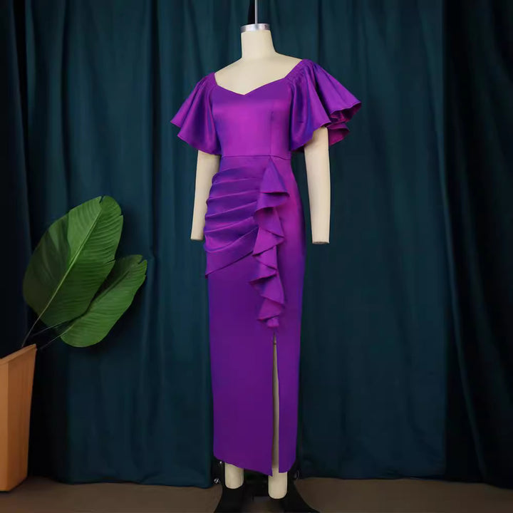 Damen Elegantes Maxikleid mit voluminösen Ärmeln und asymmetrischem Rüschen-Design Echo Archiv