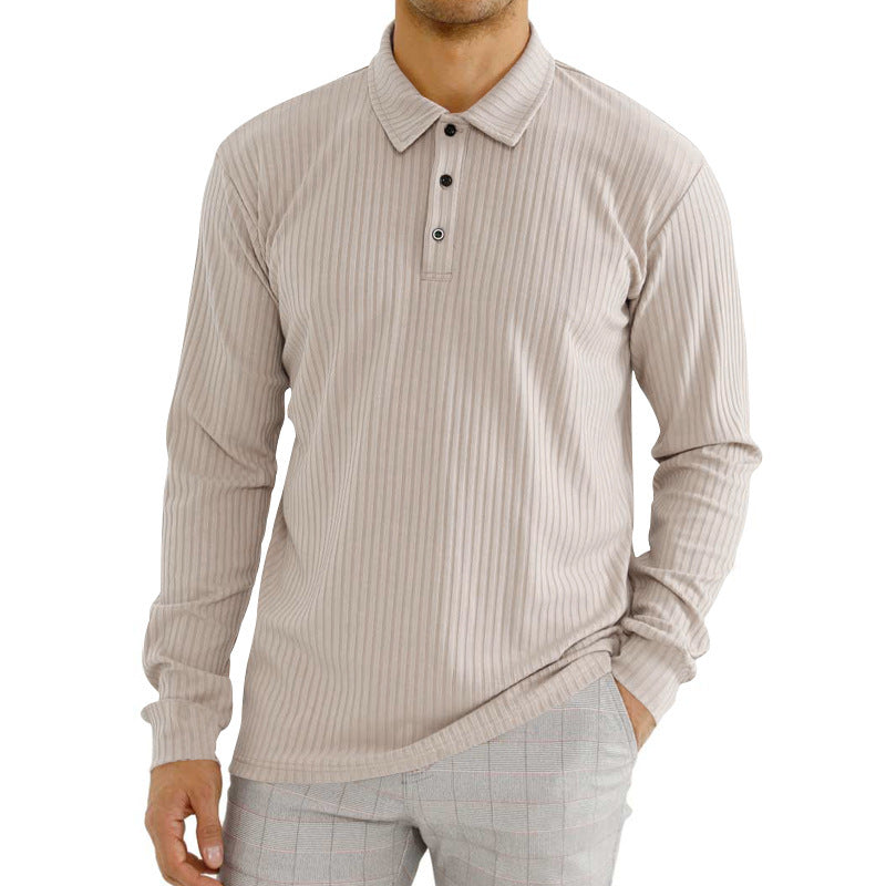 Herren nan geripptes Langarm-Poloshirt mit feiner Rippenstruktur, klassischem Kragen und elastischem Saum Echo Archiv