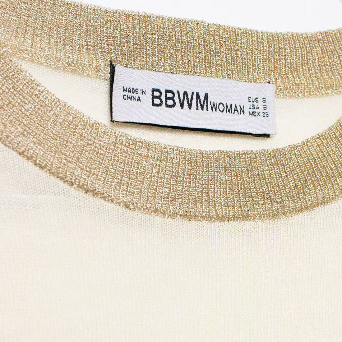 Damen Leichter gestreifter Feinstrickpullover mit metallischem Lurex‑Streifen und Rundhals Echoarchiv