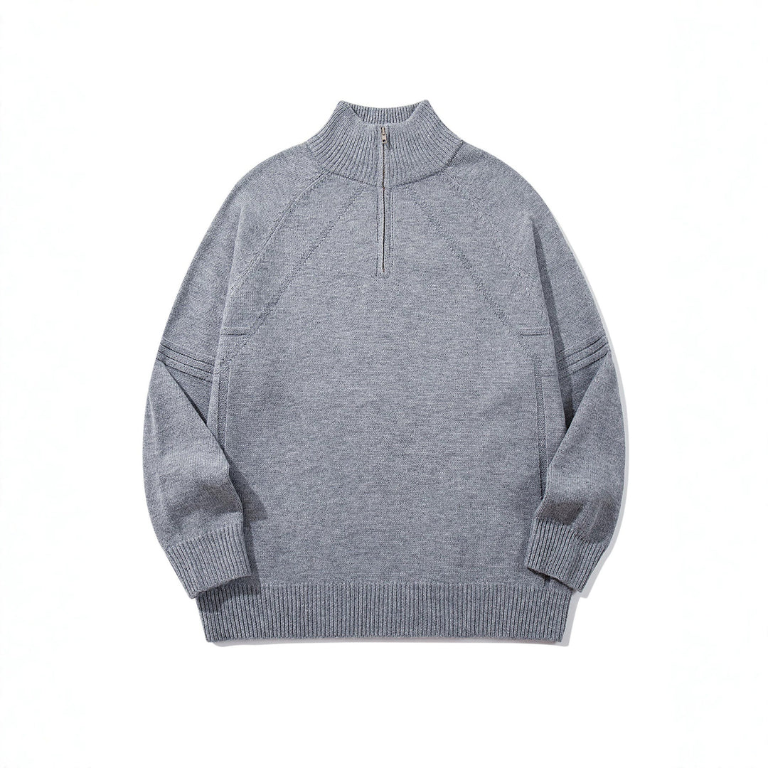 Unisex Halfzip-Strickpullover mit hohem Rippkragen und Raglanärmeln Echoarchiv