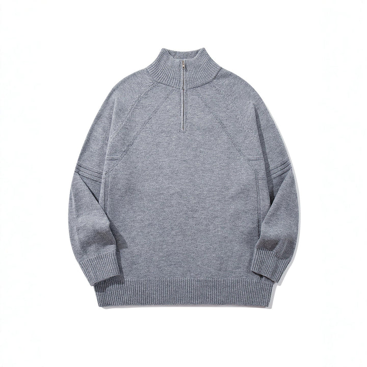 Unisex Halfzip-Strickpullover mit hohem Rippkragen und Raglanärmeln Echoarchiv