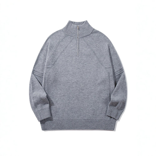 Unisex Halfzip-Strickpullover mit hohem Rippkragen und Raglanärmeln Echoarchiv