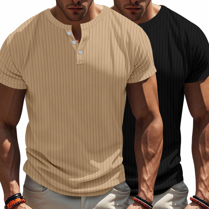 Herren Kurzarm Henley-T-Shirt mit strukturiertem Rippdesign – Marzano