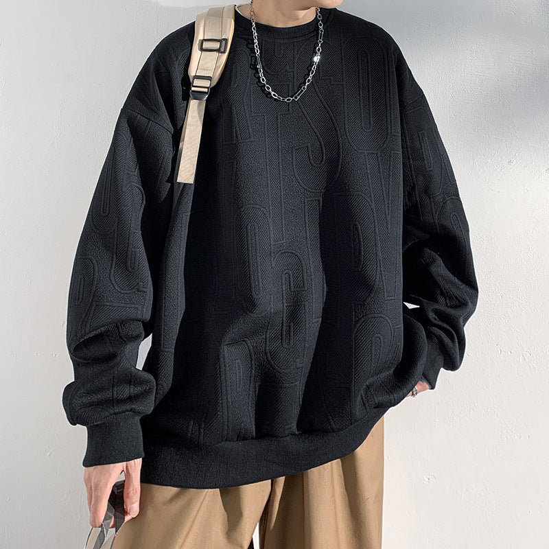 Herren Oversized Strukturiertes Strick-Sweatshirt mit geprägtem Ton-in-Ton-Lettering Echoarchiv