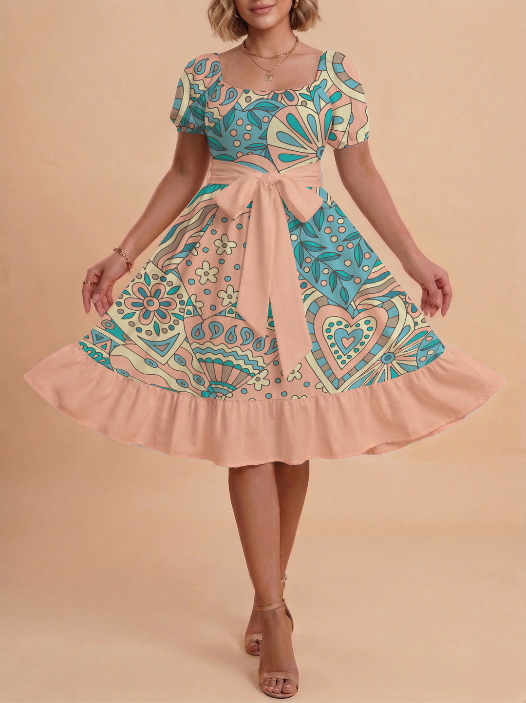 Damen elegantes Maxikleid mit floralem Design und Taillengürtel Echo Archiv