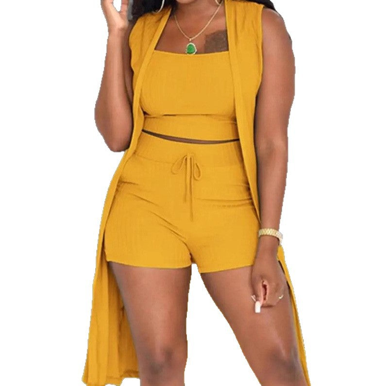 Damen lässiges 3-teiliges Set bestehend aus Crop-Top, Shorts und langem Cardigan Echo Archiv