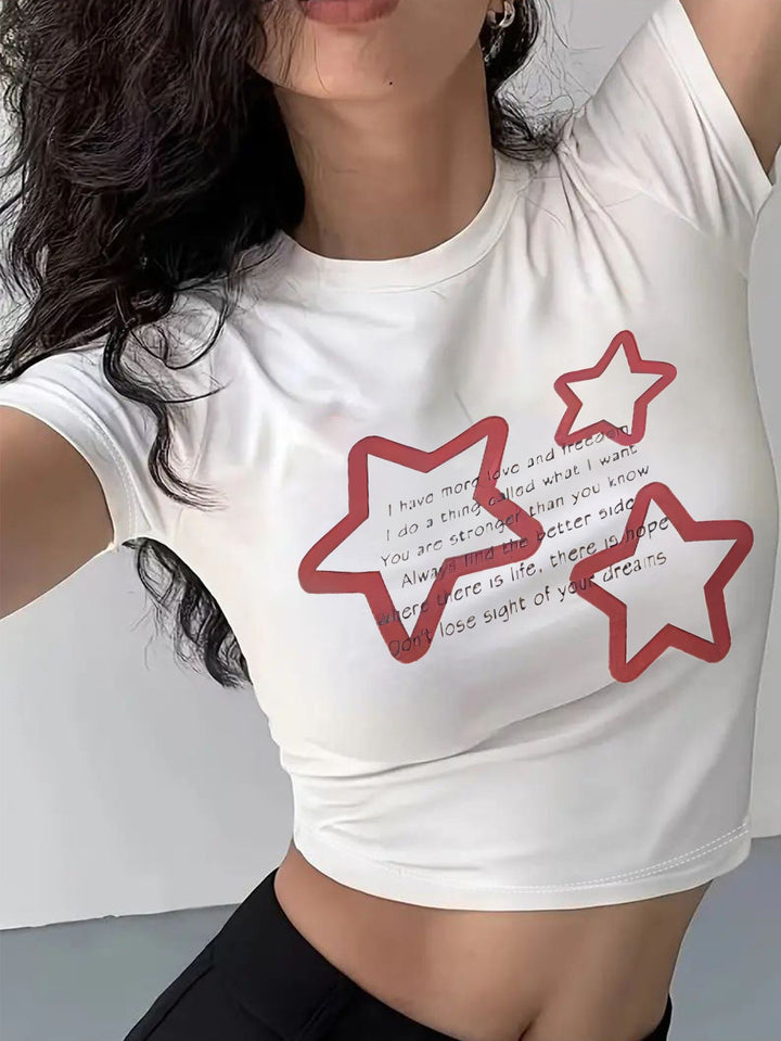 Damen Crop-T-Shirt mit animalistischem Lippenmotiv und auffälligem Schriftzug Echo Archiv