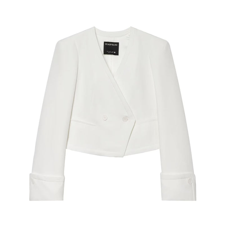 Damen gekürzter doppeltreihiger Blazer mit V‑Ausschnitt und Umschlagärmeln Echo Archiv