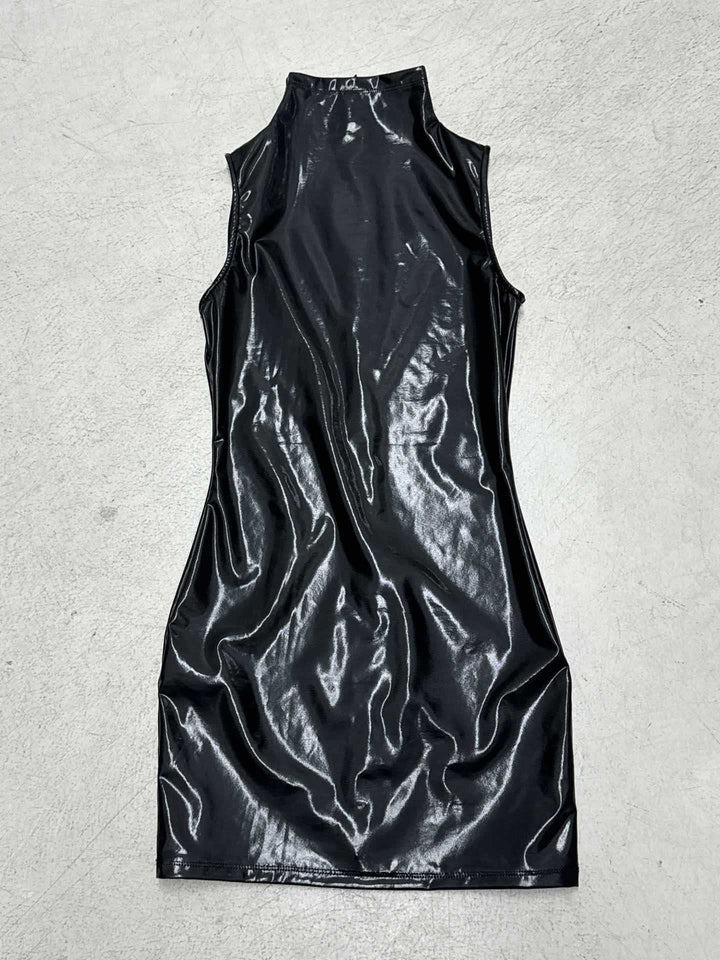 Damen figura betontes Kunstlederkleid mit langen Ärmeln Echo Archiv
