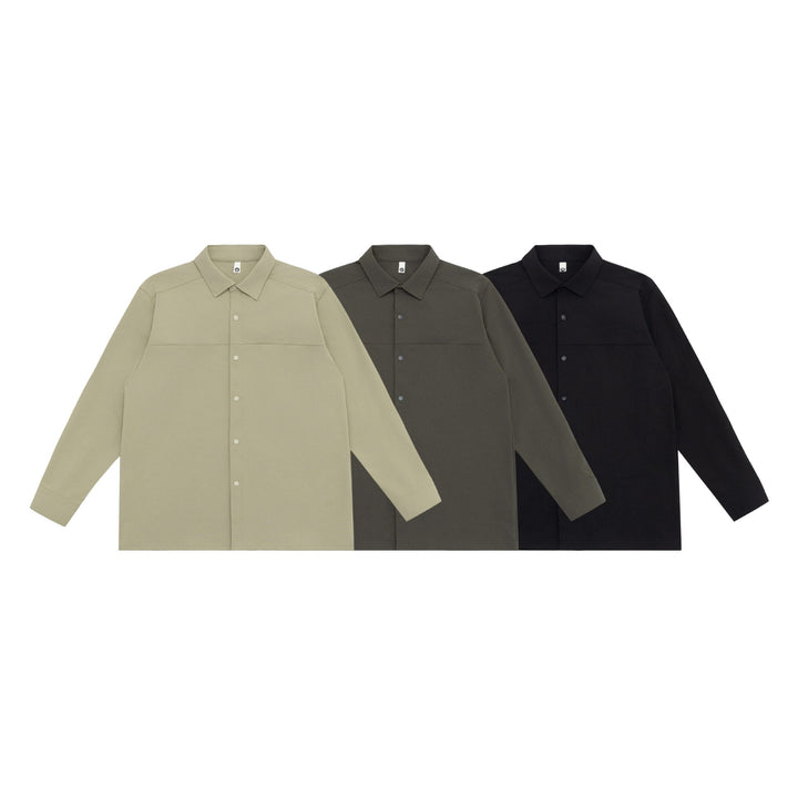 Unisex Longline-Hemdjacke im Boxy-Schnitt aus schwerer Sweatqualität mit verdeckter Druckknopfleiste Echoarchiv
