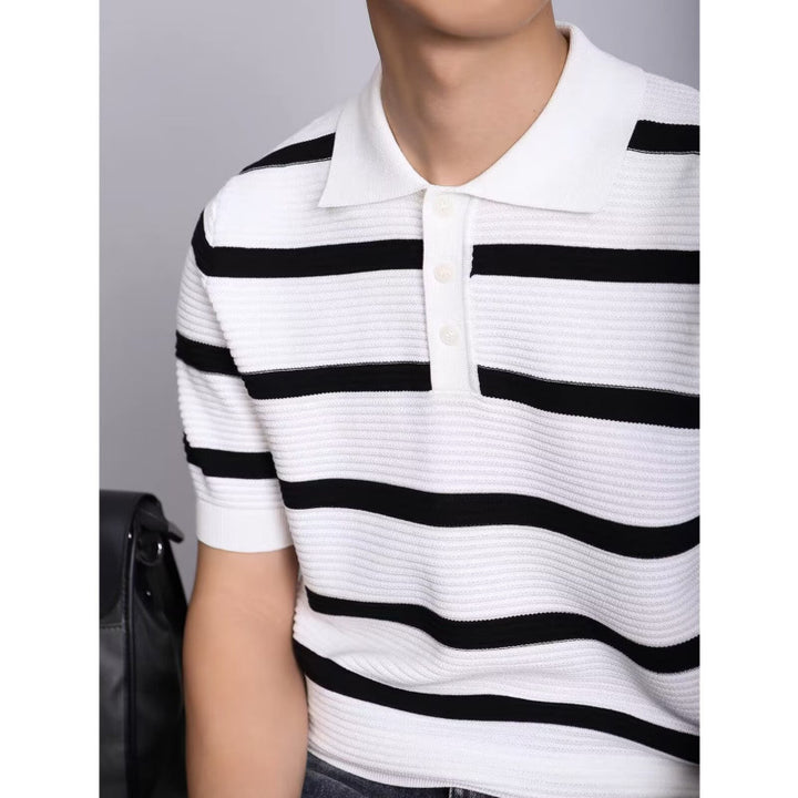 Herrenmode Poloshirt mit kurzem Arm und gestricktem Muster Echo Archive