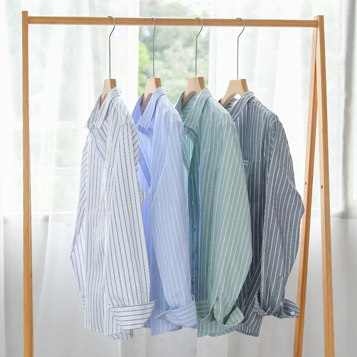 Herren Gestreiftes Layering-Overshirt aus softem Baumwollmix mit Kentkragen und aufgesetzter Brusttasche Echoarchiv