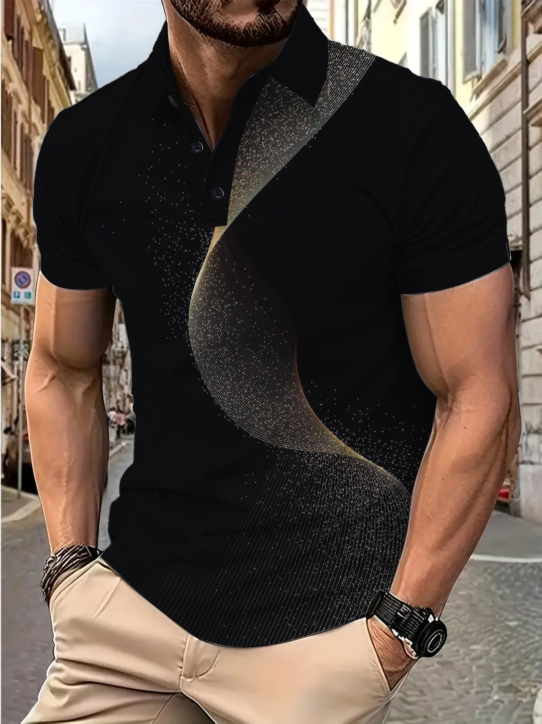 Herren Kurzarm Poloshirt mit stilvollem Grafikdesign Echoarchiv