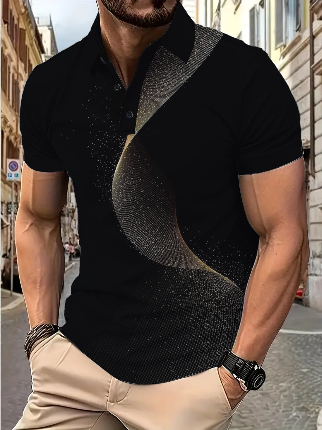 Herren Kurzarm Poloshirt mit stilvollem Grafikdesign – Cavello