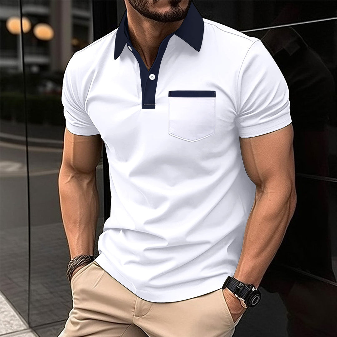 Herren Poloshirt mit modernem Kontrastkragen und praktischer Brusttasche Echoarchiv