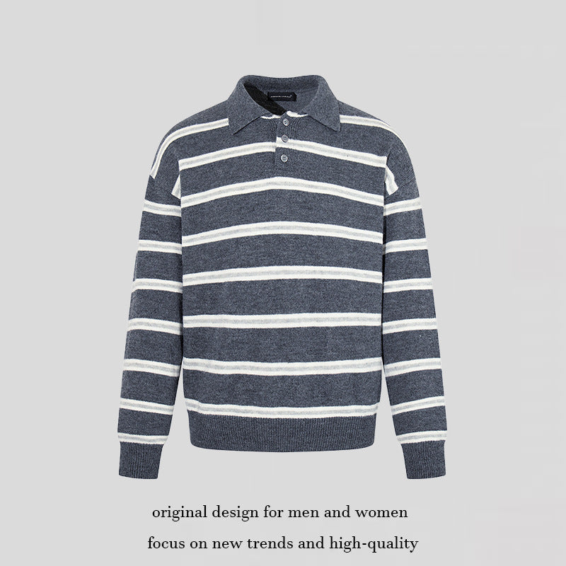 Herren Strick-Poloshirt mit Streifenmuster, Polokragen und Knopfleiste Echoarchiv