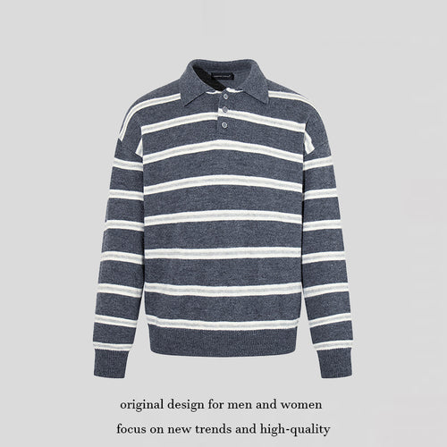 Herren Strick-Poloshirt mit Streifenmuster, Polokragen und Knopfleiste Echoarchiv