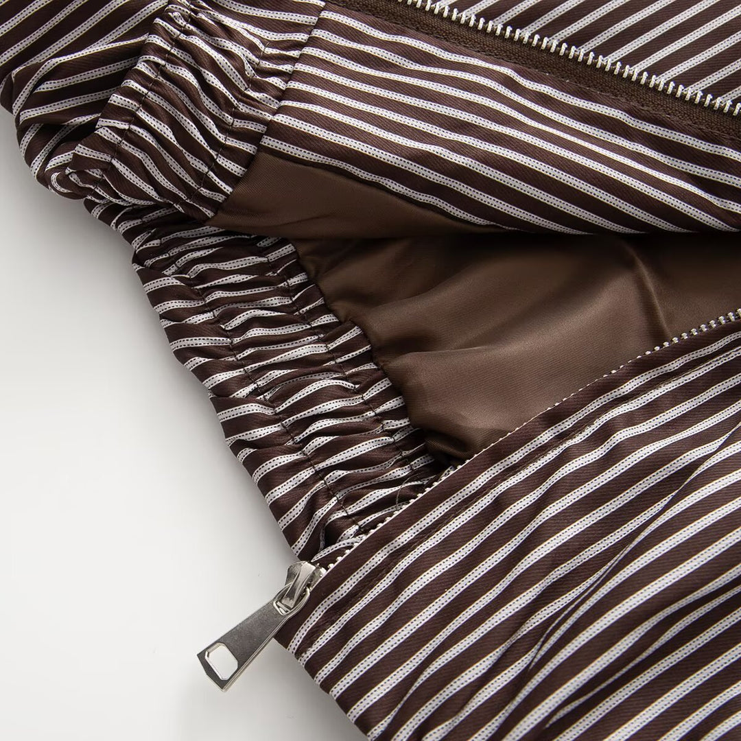 Damen Leichte gestreifte Blousonjacke mit Reißverschluss, Hemdkragen und elastischem Saum Echoarchiv