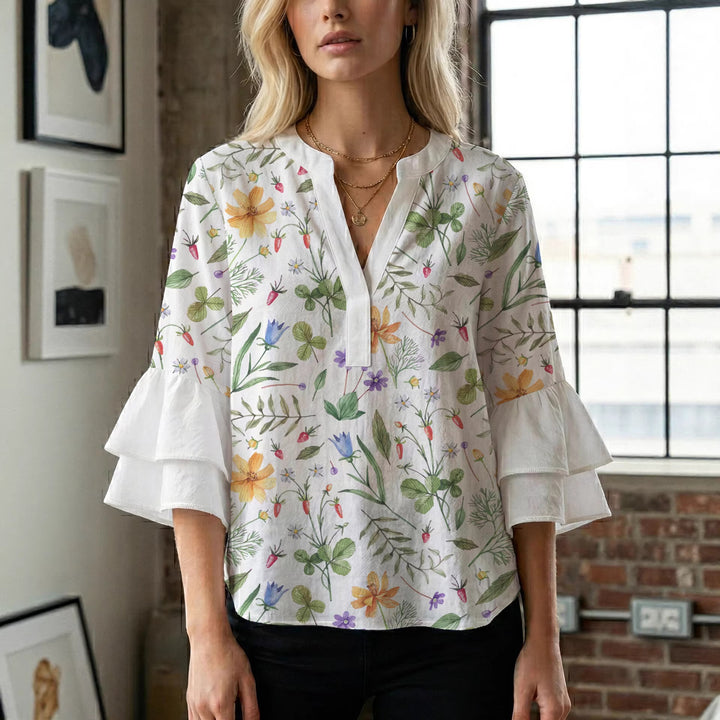 Damen Blusenshirt mit voluminösen Ärmeln und floralem Muster Echo Archiv