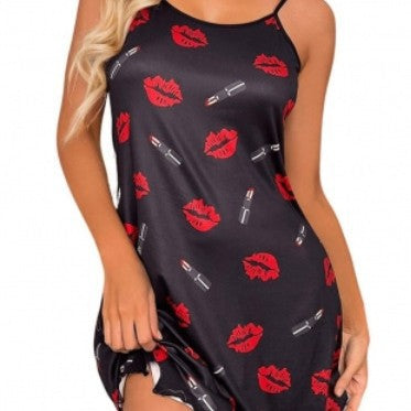 Damen Nachtkleid mit Lippen- und Lippenstift-Muster Echo Archiv