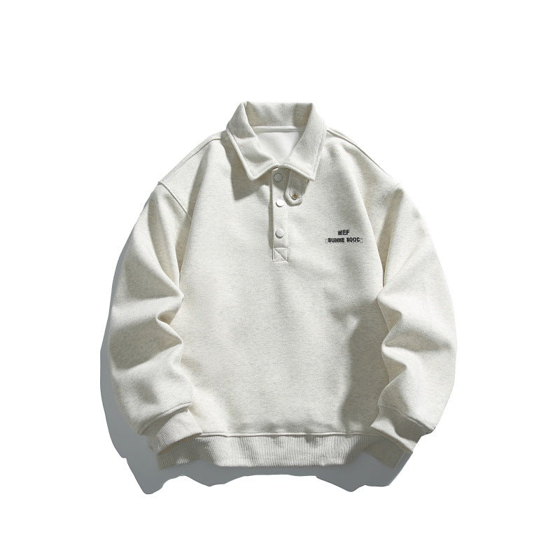 Unisex Casual-Polo-Sweatshirt mit kurzem Druckknopfverschluss und geripptem Saum Echoarchiv