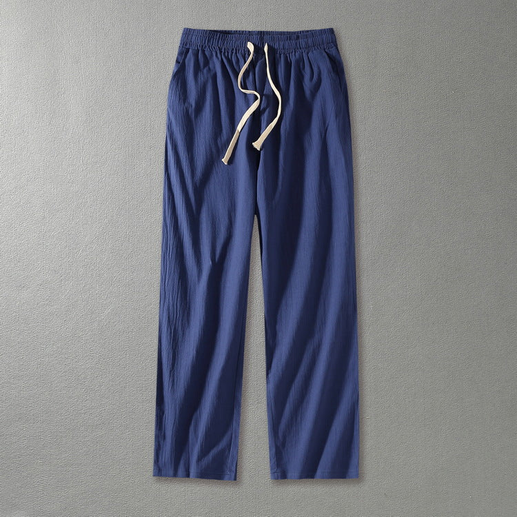 Herren Leinenhose mit elastischem Bund und Tunnelzug geradem Bein Echoarchiv