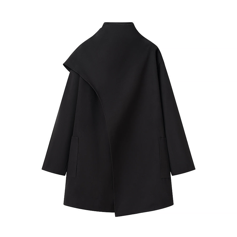Damen Asymmetrischer Wollmix-Mantel mit Cape-Überwurf und Stehkragen Echo Archiv