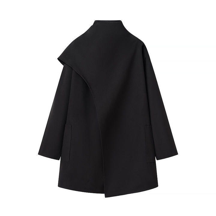 Damen Asymmetrischer Wollmix-Mantel mit Cape-Überwurf und Stehkragen Echo Archiv