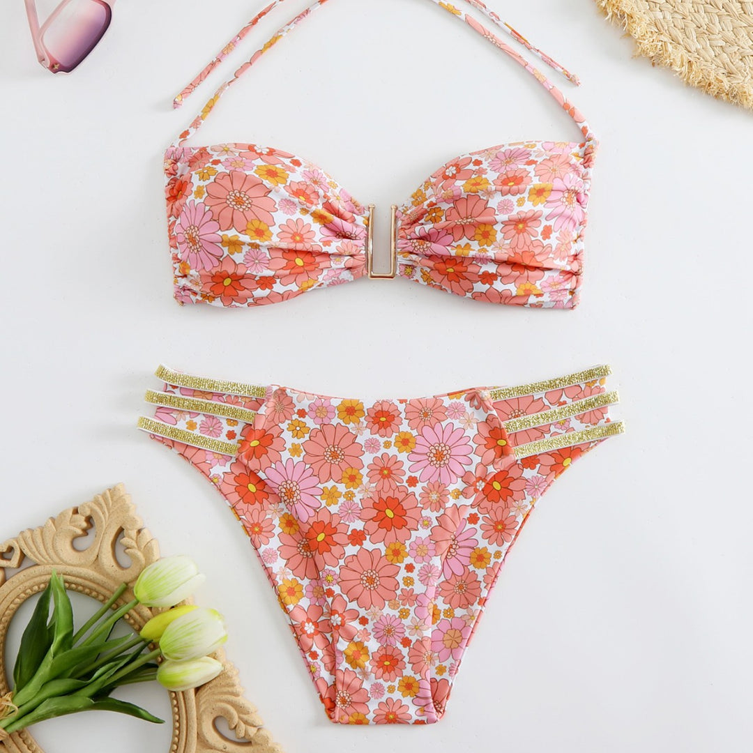 Damen Bikini-Set mit floralem Design und goldenen Akzenten Echo Archiv