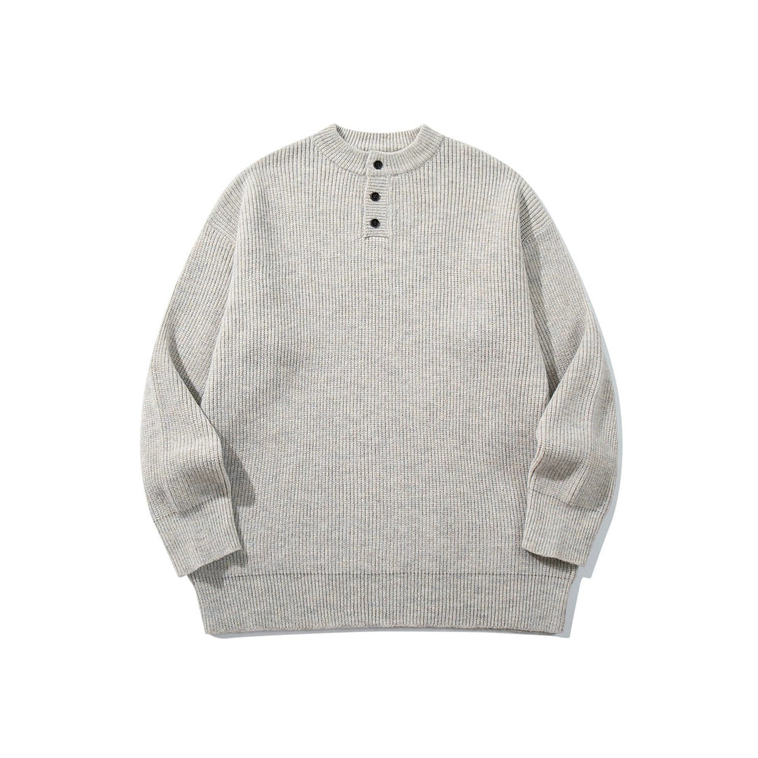 Herren Grobstrick-Henleypullover mit halber Knopfleiste und Rippbündchen Echoarchiv