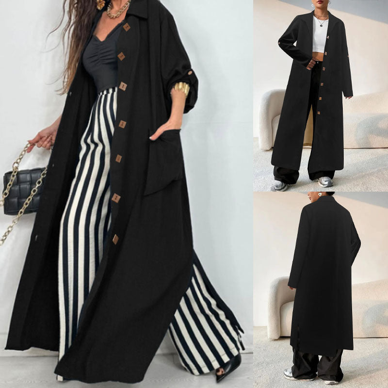 Damen Longline-Mantel mit Hemdkragen und Oversize-Silhouette Echoarchiv