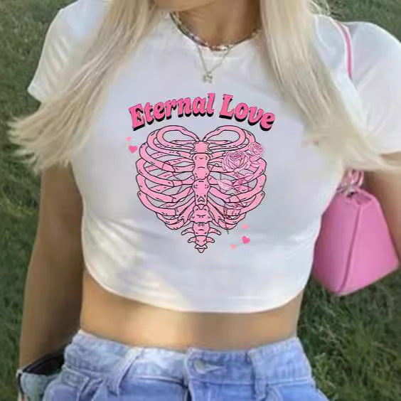 Damen Crop-T-Shirt mit kreativem Nostalgie-Druck und lässigem Schnitt Echo Archiv