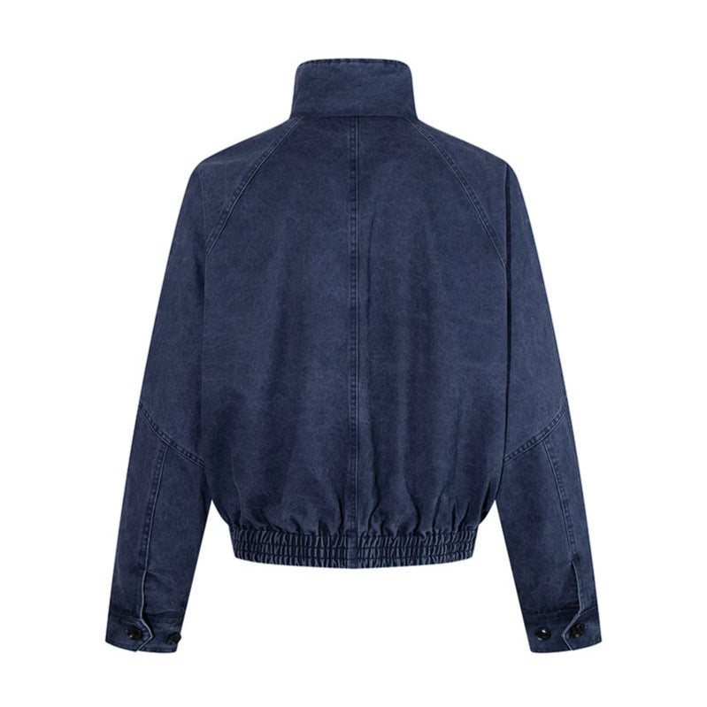 Damen kurze Oversize-Bomberjacke mit Stehkragen, Knopfleiste und elastischem Saum Echoarchiv