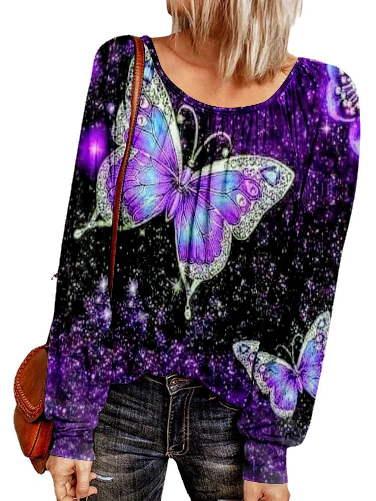 Damen Ethno-Print Oversize-Tunika mit Rundhalsausschnitt und langen Ballonärmeln – Avérine