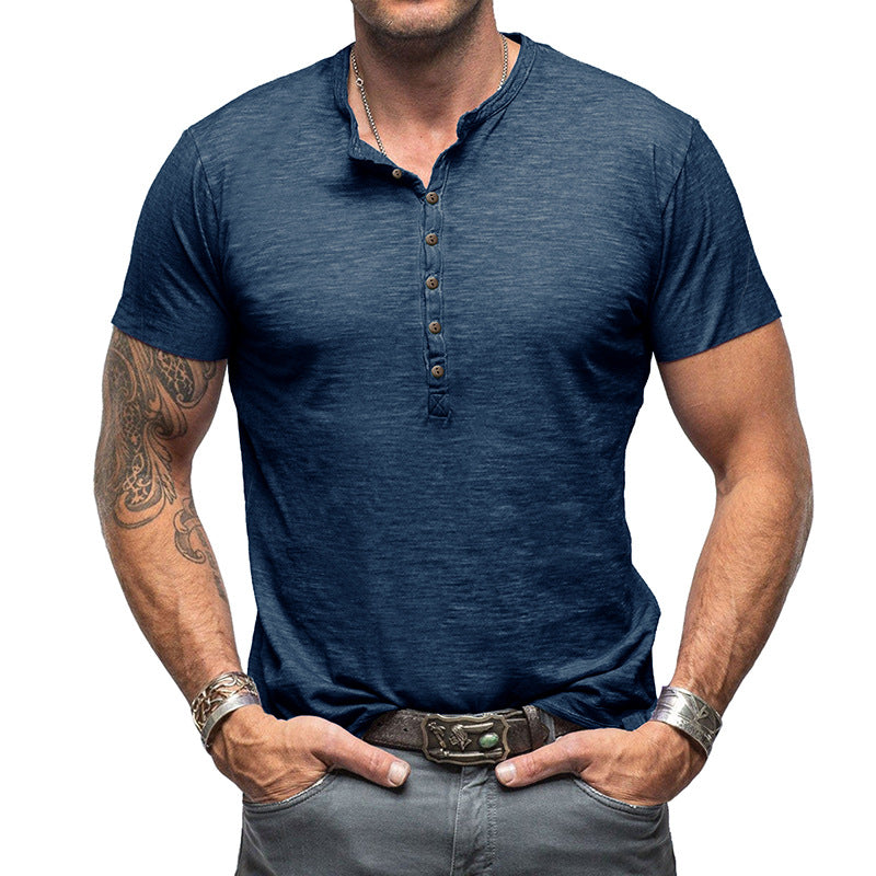 Herren Kurzarm Henley-T-Shirt mit strukturierter Knopfleiste Echoarchiv