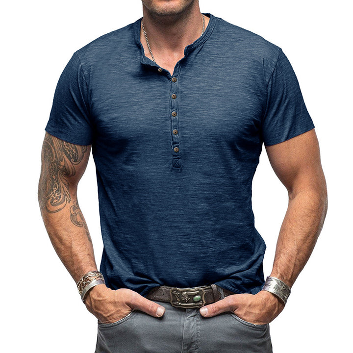 Herren Kurzarm Henley-T-Shirt mit strukturierter Knopfleiste Echoarchiv