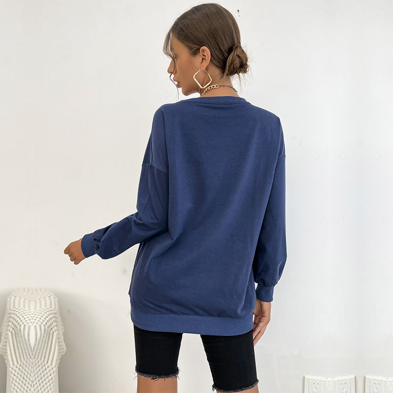 Damen Oversize-Sweatshirt mit College-Print, Rundhalsausschnitt und gerippten Bündchen Echoarchiv