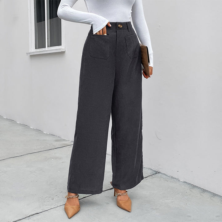 Damen Weite Cordhose mit hoher Taille, aufgesetzten Taschen und weitem Bein Echoarchiv