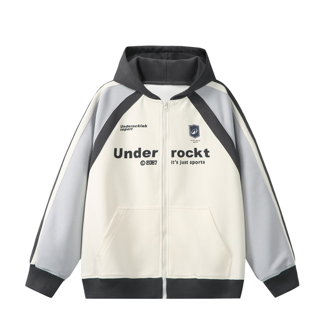 Unisex Kapuzen‑Zipjacke im Retro‑Sportstil mit Colorblock‑Einsätzen und Kängurutasche Echoarchiv